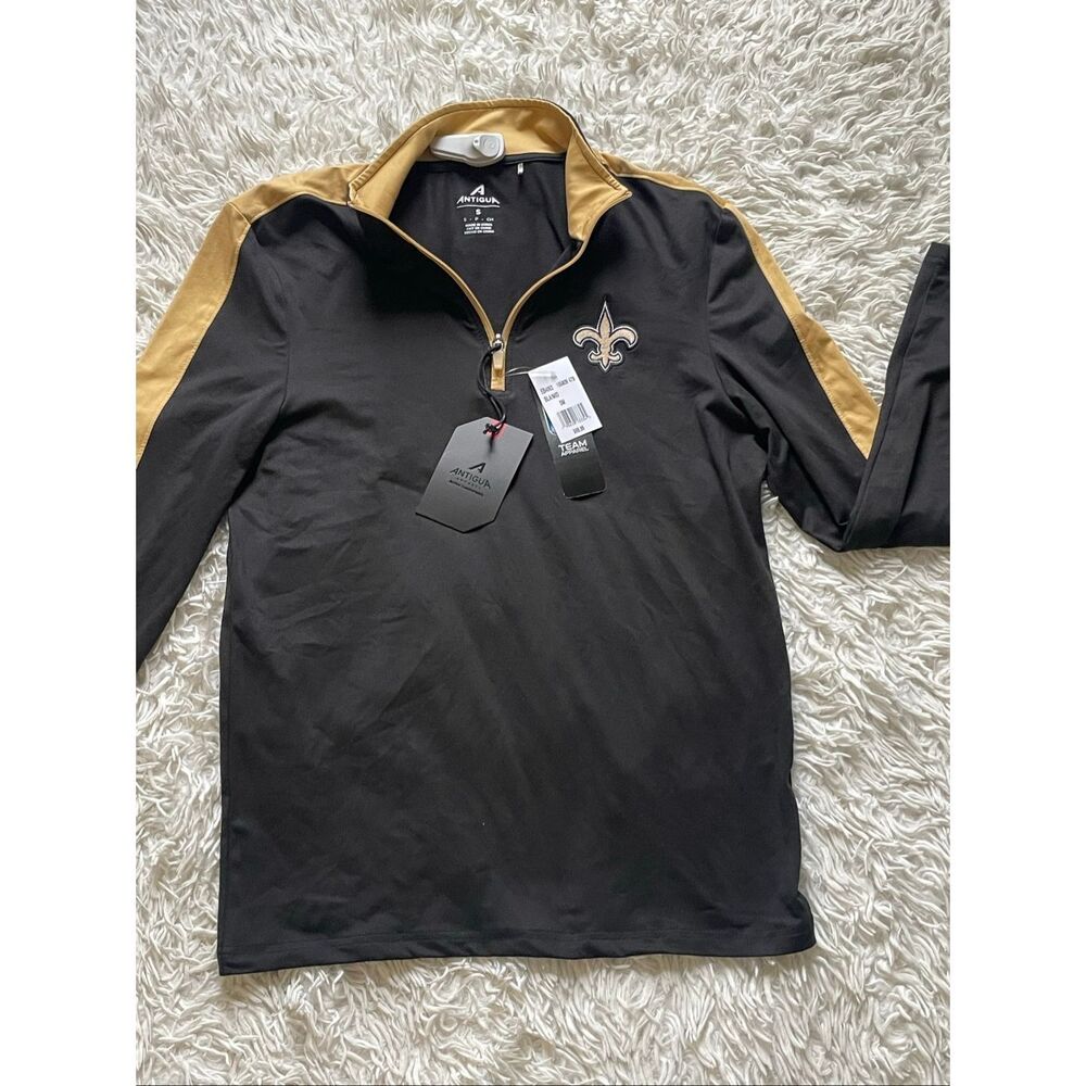 NFL New Orleans Saints Antigua Black/Gold Quarter-Zip Pullover Top S NWT
